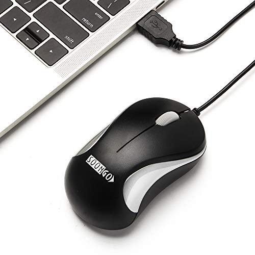 SOON GO Computer Mini USB Wired Optical Mouse Portable for Laptop, Notebook, MacBook - Silver - color: Silver