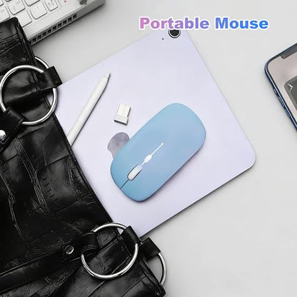 Wireless Bluetooth Mouse Rechargeable Long Lasting Dual Mode - BT 5.2 & 2.4G Silent RGB LED Mice, Slim Portable Ergonomic Mouse for Laptop/PC/Tablet/MacBook/iPad/Apple Devices(Blue) - color: Blue