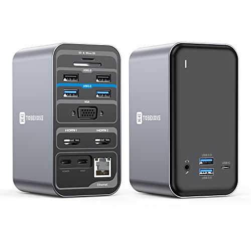 TobenONE USB C Laptop Docking Station Dual Monitor Plug and Play 7 USB Port | 2 HDMI+VGA, SD/microSD, Ethernet ,Audio, 65W Power Adapter,Dell/Lenovo/HP, for Home Office, Multi-Tasking Workflows
