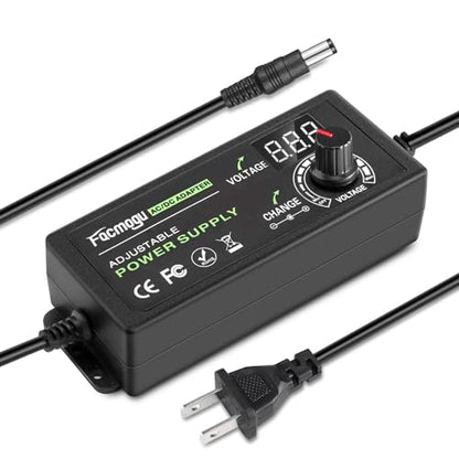 Facmogu 9V-24V 3A 72W Adjustable Power Adapter with LED Display, Multi-Voltage 100V-240V AC to DC 9V 12V 15V 16V 18V 19V 20V Universal AC/DC Variable Power Supply, Various Voltage AC to DC Converter - size: 9-24V 3A