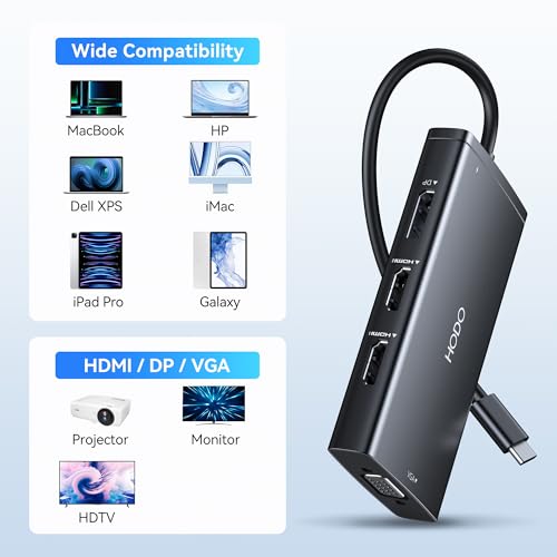 USB C Docking Station Dual Monitor for HP,Laptop Docking Station 3 Monitors | USB C Hub Quad Display USB C Adapter to 4K HDMI+DP+VGA,3USB 2.0,PD,USB C Dock Dongle 8 in 1 Computer Docking Station for Dell