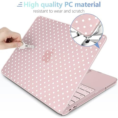 MEEgoodo Printed Case for New MacBook Neo 13 inch 2026 Release(Fit Model A3404), Laptop Hard Shell Cases with Keyboard Skin & Screen Protector & Webcam Covers, Blush & White Polka Dots - color: Blush & White Polka Dots