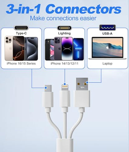 SD Card Reader for iPhone with USB-C & Lightning - 3-in-1 SD MicroSD xD-Picture Cards Memory Card Reader, Compatible with iPhone 16/15/14, iPad, MacBook, Android, Camera & PC - color: White