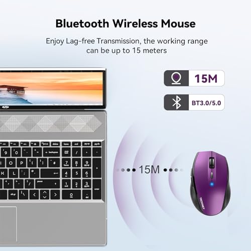 TECKNET Bluetooth Mouse, 4800 DPI Computer Mouse, 2-Year Battery Wireless Mouse 6 Adjustable DPI, 6 Buttons Compatible with Laptop/Windows/Computer(Purple) | BT 5.0/3.0, 6-Level DPI to 4800, Wide OS Compatible, Ergonomic for M/L Hands, Extended Battery -