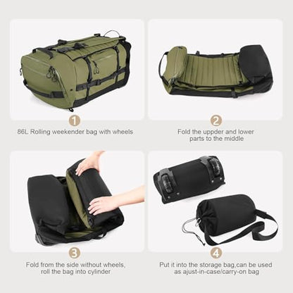 Rolling Duffle Bag with Wheels,86L 30”Carry on Luggage with Wheels,Folding Travel Bag,Duffle Backpack with Separate Shoe Compartment (Green) - color: Green