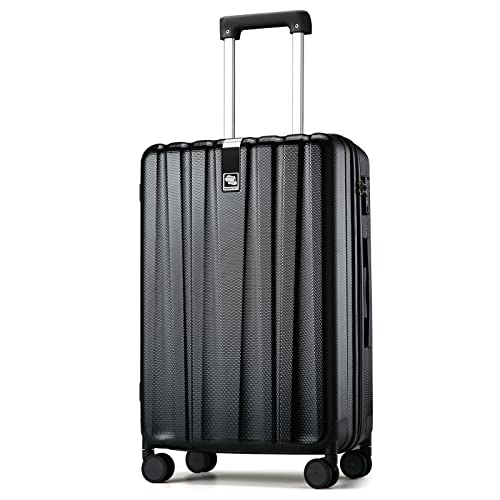 Hanke 24 Inch Luggage Suitcases With Spinner Wheels Lightweight PC Hard Shell Rolling Suitcase With Travel Lock,Checked-Medium 24-Inch(Jet Black) - color: Jet Black, size: Checked Medium 24 Inch