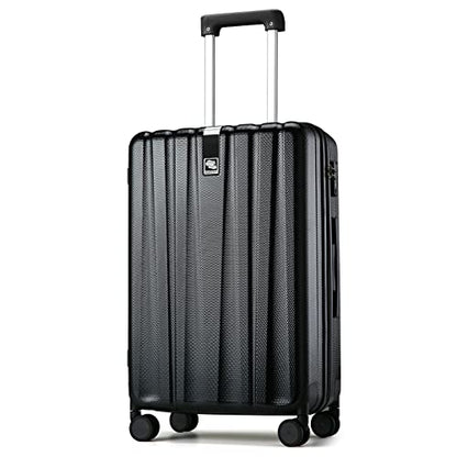 Hanke 24 Inch Luggage Suitcases With Spinner Wheels Lightweight PC Hard Shell Rolling Suitcase With Travel Lock,Checked-Medium 24-Inch(Jet Black) - color: Jet Black, size: Checked Medium 24 Inch