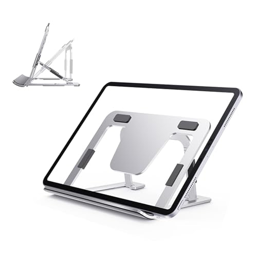 Portable Monitor Stand for Desk, Drawing Tablet Stand Ergonomic 8-Level Adjustable Height Travel Foldable Aluminum Alloy Desktop Tablet Holder for Home,Office or Travel