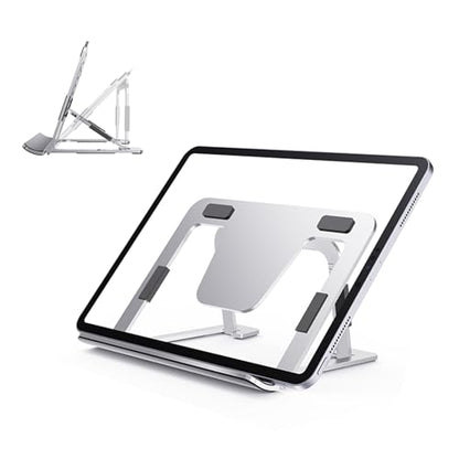 Portable Monitor Stand for Desk, Drawing Tablet Stand Ergonomic 8-Level Adjustable Height Travel Foldable Aluminum Alloy Desktop Tablet Holder for Home,Office or Travel