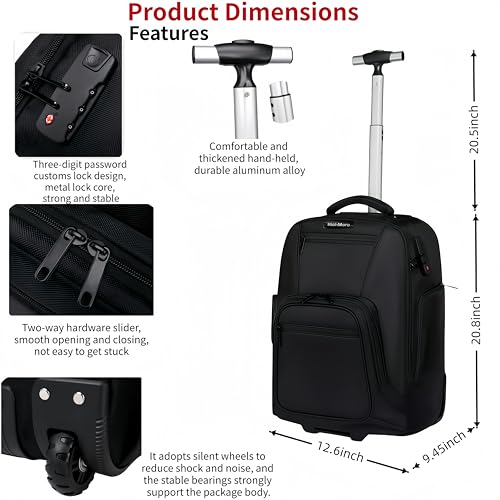 Rolling Backpack with Wheels - Water-Resistant, that fits a 17-inch laptop，Anti-theft, ideal for travel and business use—a Rolling Backpack with Wheels