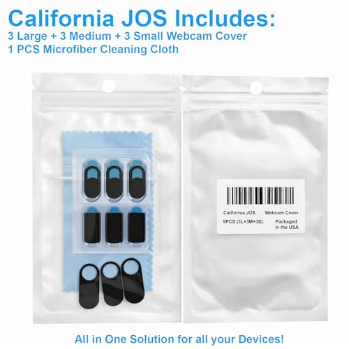 JOS California 9 Pack(3 Large + 3 Medium + 3 Small) 0.03 inch Ultra Thin Webcam Cover Slide Camera Blocker Protect Your Privacy Security for MacBook Air, Laptop, iPad, iMac, PC, iPhone
