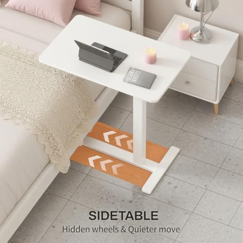 Mobile Small Standing Desk with Hidden Wheels, Pneumatic Laptop Desk, Rolling Computer Cart Movable, Portable Rolling Computer Sit Stand Side Table for Couch, Home, Office, White - color: White