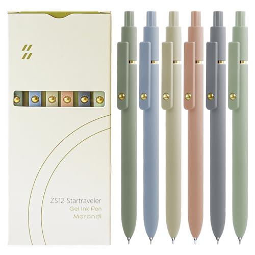 UIXJODO Gel Pens, 6 Pcs Black Ink Pens for Women, 0.5mm Fine Point Smooth Writing Pens, High-End Series Retractable Pens for Journaling Note Taking (6 Pcs Gold Morandi) - color: 6 Pcs Gold Morandi