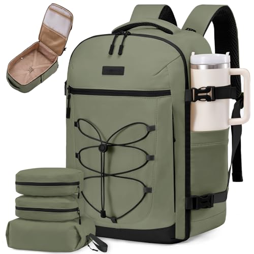 LOVEVOOK Travel Backpack,40L Carry On Backpack Large Fits 17.3" Laptop,TSA Personal Item Travel Bag with 3 Packing Cubes,Water Resistant Laptop Bag Travel Essentials for Weekender Business Hiking - color: Olive Green, size: 17.3 Inch