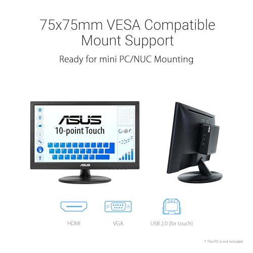 ASUS 15.6” 1080P Touch Monitor (VT169HE) - Full HD, 10-Point Touchscreen, IPS, Wide Viewing Angle, Frameless, Eye Care, Flicker Free, Low Blue Light, HDMI, Windows 11 Compliance, VESA Mountable - style: 16" IPS Touch