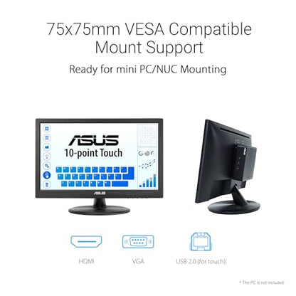 ASUS 15.6” 1080P Touch Monitor (VT169HE) - Full HD, 10-Point Touchscreen, IPS, Wide Viewing Angle, Frameless, Eye Care, Flicker Free, Low Blue Light, HDMI, Windows 11 Compliance, VESA Mountable - style: 16" IPS Touch