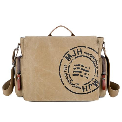FSD.WG Satchel Messenger Bag for Men Canvas,Travel Shoulder bag 13.5" Laptop Bags - color: Khaki