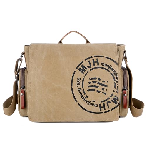 FSD.WG Satchel Messenger Bag for Men Canvas,Travel Shoulder bag 13.5" Laptop Bags - color: Khaki