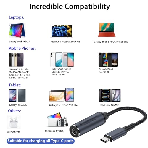 DC 4.5mm x 3.0mm Female Input to USB C PD Male Power Charging Cable,100W DC4506 to USB Type-C PD Output 5V/9V/20V Cable with PD Chip Inside, Charging for Phones, Tablets, TWS, Laptops with USB-c