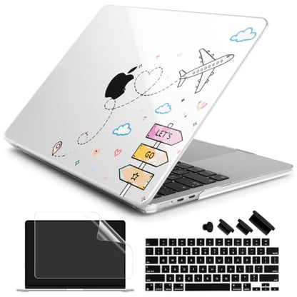 Batianda Case for MacBook Air 15" 2026 M5 M4 M3 M2 Chip, Let's Go Travel | 4-in-1 set with travel doodle design, slim hard shell protection for students, girls and vacation lovers - color: Let's Go Travel