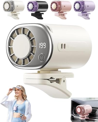 2026 Car Clip on Fan with LED Display, USB Rechargeable Battery Powered Gadget, Portable 360° Rotation Adjustable 199 Speeds Truck Tent (White) - color: White