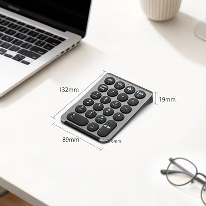 iClever Bluetooth Number Pad, 22 Keys Wireless Numeric Keypad, Rechargeable Mini Portable Numpad with Custom Stickers, Financial Accounting, Data Entry, Compatible with Laptop, Mac, Surface Pro, PC - color: Grey / Black