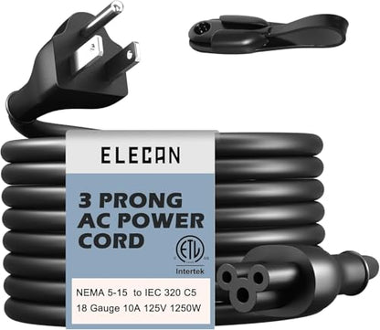 Elecan Mickey Mouse Replacement Laptop Power Cord 6 Ft, Seamless 5-15P to IEC 320 C5 3-Prong Universal AC Printer Cable for PC Notebook Charger Dell HP LG TV Monitor, 18AWG 125V, ETL+ Organizer - size: 6FT, style: Straight to Straight