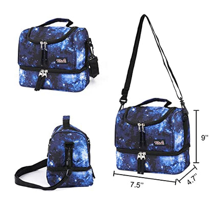 Tilami Rolling Backpack 18 inch Double Handle with Lunch Bag Wheeled Kids Backpack for Girls and Boys, Galaxy Blue - color: Galaxy Blue