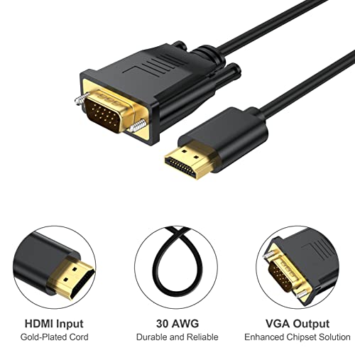 HDMI to VGA Cable 5-Pack 3.3 Feet,1080P HD | HDMI to VGA Cord (Male to Male)Video Cable for Computer, Desktop, Laptop, PC, Monitor, Projector, HDTV (NOT Bidirectional) - size: 3 Feet, style: 5Pack