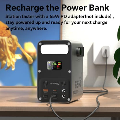 Portable Charger 60000mAh Power Bank 65W Fast Charging USB C Battery Pack | PD 65W ,LiFePO4 Battery ,DC 12V/3A Output , LCD Display for iPhone 17, Samsung, iPad,MacBook & Camping