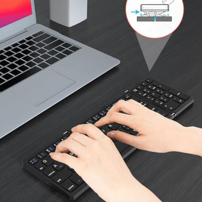 Foldable Keyboard and Mouse Combo, BT5.1 Full Size with Number Pad, 81 Keys, USB C Rechargeable, Scissor Switch, for Smartphone Laptop Tablet
