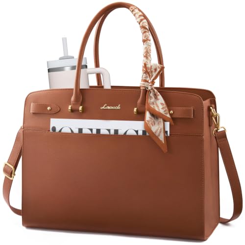 LOVEVOOK Laptop Tote Bag for Women, 15.6 Inch Large Faux Leather Work Bag Waterproof Briefcase Handbag for Teacher Business | Gift - color: Deep Brown, size: 15.6 inch