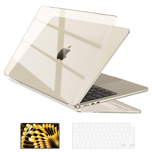 EooCoo Case Compatible with MacBook Air 15 inch 2024 2023 Release M3 A3114 M2 A2941 Liquid Retina Display, Plastic Hard Shell Case + Keyboard Cover + Screen Protector, Crystal Starlight | Easy to Install, Sturdy, Plastic Hard Shell Case & Keyboard Cover &