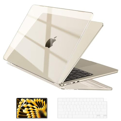 EooCoo Case Compatible with MacBook Air 15 inch 2024 2023 Release M3 A3114 M2 A2941 Liquid Retina Display, Plastic Hard Shell Case + Keyboard Cover + Screen Protector, Crystal Starlight | Easy to Install, Sturdy, Plastic Hard Shell Case & Keyboard Cover &