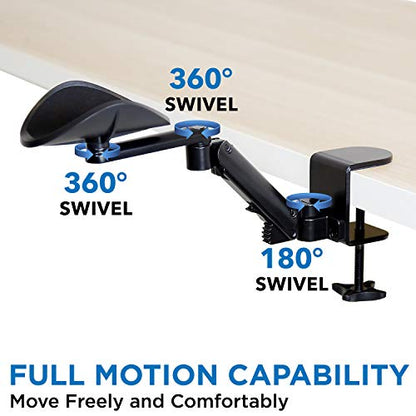 Mount-It! Adjustable Arm Rest for Desk, Ergonomic Elbow & Forearm Support, Height Adjustable Full Motion Rotating Desk Arm with Clamp-On Base for Computer & Keyboard Use, Steel Construction (MI-7145)