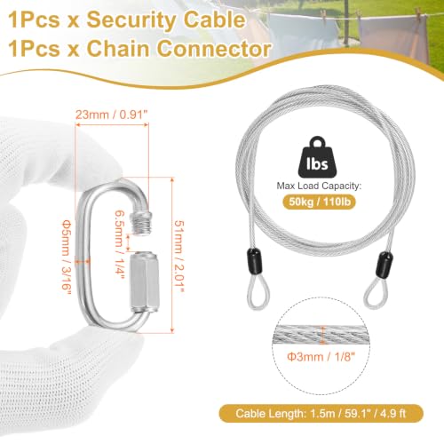 PATIKIL Security Cable Lock (1/8" Dia 4.9ft, Clear) Vinyl Coated 304 Stainless Steel Double Loop Flexible Wire Rope Safety Cable with Quick Links Locking Connectors - color: Clear, size: 1/8" x 4.9ft