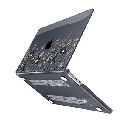 MEEgoodo Case for M5/M4/M3/M2 MacBook Air 13 inch Case 2026 2025 2024 2022, Fit Model A3449/A3240/A3113/A2681, Laptop Hard Shell Compatible with MacBook Air 13.6-inch, Golden Flowers & Herbs - color: Golden Flowers & Herbs