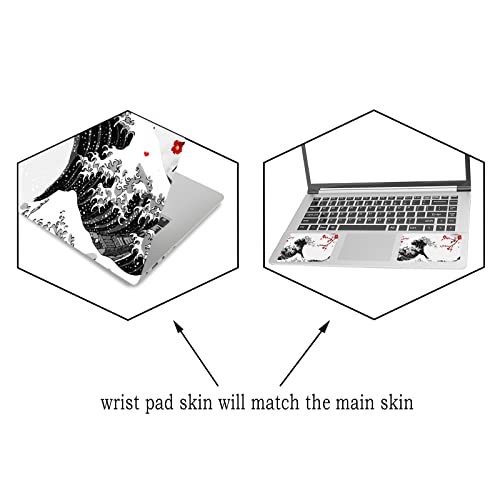 Laptop Skin Sticker Decal,12" 13" 13.3" 14" 15" 15.4" 15.6 inch Laptop Vinyl Skin Sticker Cover Art Protector Notebook PC (2 Wrist Pad Skins Included), Waterproof Removable, Black Wave of Kanagawa - color: Black Wave of Kanagawa