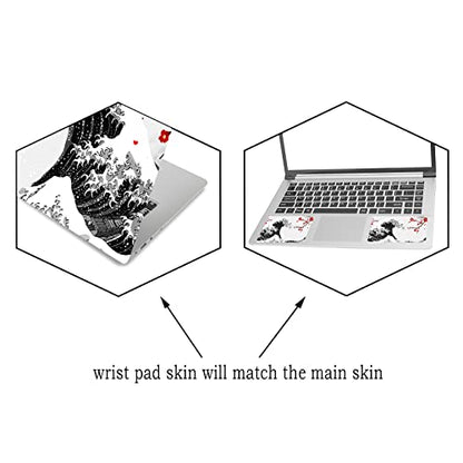 Laptop Skin Sticker Decal,12" 13" 13.3" 14" 15" 15.4" 15.6 inch Laptop Vinyl Skin Sticker Cover Art Protector Notebook PC (2 Wrist Pad Skins Included), Waterproof Removable, Black Wave of Kanagawa - color: Black Wave of Kanagawa