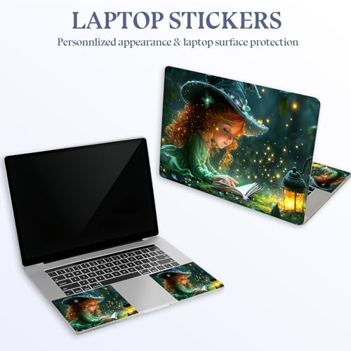 Universal Laptop Skin Sticker Decal,15.6 Inch Laptop Vinyl Cover for 13" 14" 15.6" Laptop,Scratch-Resistant Waterproof Protector Wrap,Reusable with Wrist Pads,Witch Girl Magic Book - color: Witch Girl Magic Book