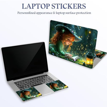 Universal Laptop Skin Sticker Decal,15.6 Inch Laptop Vinyl Cover for 13" 14" 15.6" Laptop,Scratch-Resistant Waterproof Protector Wrap,Reusable with Wrist Pads,Witch Girl Magic Book - color: Witch Girl Magic Book