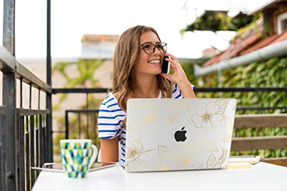 Teryeefi Compatible with 2018 2019 2020 MacBook Air 13 inch Case M1 Chip A2337 A2179 A1932 Retina Display Touch ID, Plastic Hard Shell & Keyboard Cover & Screen Protector,Gold Floral Leaf - color: Gold Floral Leaf