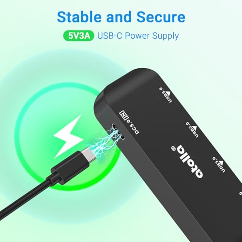 USB 3.0 Hub 4-Port with 2ft Cable — High-Speed 5Gbps Data Expander for Laptop & PC, Ultra-Slim Portable USB Splitter Compatible with Windows/macOS/Linux - size: 2FT