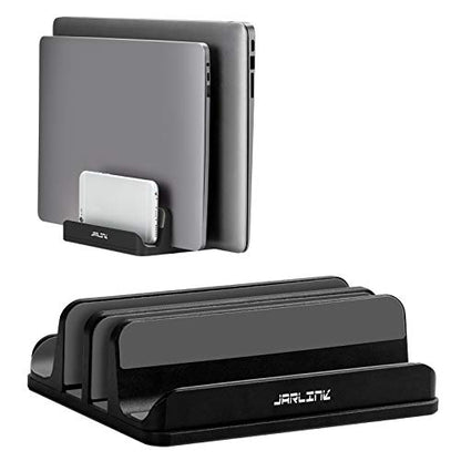 JARLINK 4-in-1 Adjustable Vertical Laptop Stand, Aluminum Holder, Black | Space-Saving Aluminum Laptop Holder, Compatible with All MacBook, Surface, Chromebook, Phone, and Gaming Laptops. - color: Black