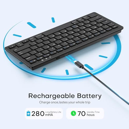OMOTON Rechargeable Bluetooth Keyboard for iPad/iPhone with Stand Holder | Compact Wireless Keyboard for iPad Pro/Air/Mini/A16 11th/10th, Key Stickers, Easy to Carry for Study, Office and Travel