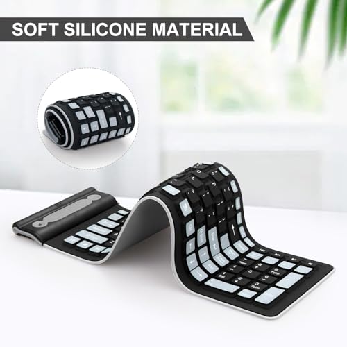 sungwoo Wireless Silicone Keyboard, 2.4GHz Wireless, Foldable Rollup Keyboard, Waterproof, Dustproof and Lightweight, Perfect for PC, Notebook, Laptop and Travel(Black)