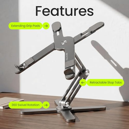 Model-X 2.0 Laptop Stand, Laptop Stand for Desk Adjustable Height | 360 Rotating Laptop Riser Aluminum Portable Foldable Computer Stand for MacBook Pro Air 10–17 in (Royal Gray) - color: Royal Gray