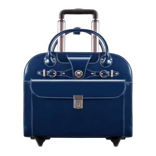 McKlein EDGEBROOK, Top Grain Cowhide Leather, 15" Leather Vertical Wheeled Ladies' Laptop/Computer & Tablet Business Briefcase Bag/Women's Rolling Overnight Travel Bag, Removable trolley case