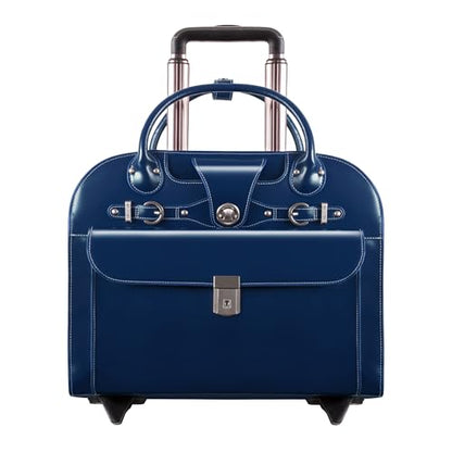 McKlein EDGEBROOK, Top Grain Cowhide Leather, 15" Leather Vertical Wheeled Ladies' Laptop/Computer & Tablet Business Briefcase Bag/Women's Rolling Overnight Travel Bag, Removable trolley case