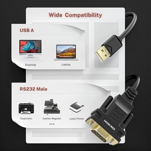 USB to Serial Adapter, USB 2.0 to RS232 Serial DB9 Male 9-Pin Adapter Cable with FT232 Chip-6Feet. NOT Used for VGA Monitor. - size: 6FT, style: RS-232 DB9 Male to USB